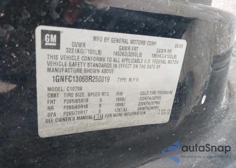 2008 Chevrolet Tahoe C1500 из США, поврежденный, VIN 1GNFC13068R250019